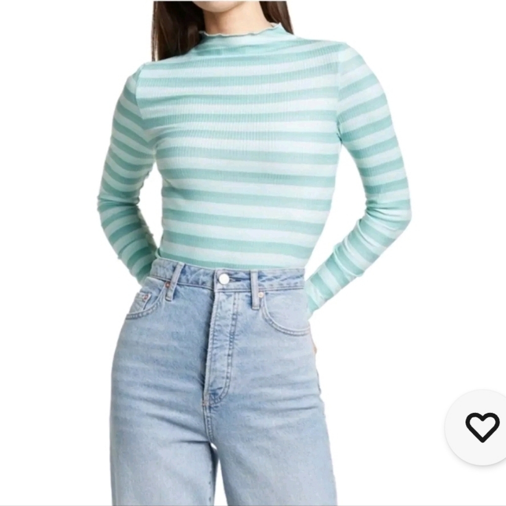 Cali Be Nordstrom Rack Mock Neck Striped Long Sleeve Top Light Blue Size S